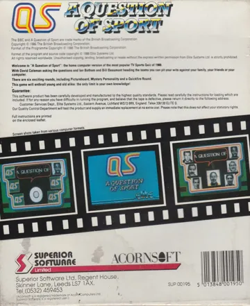 Question of Sport, A (1986)(Superior) box cover back